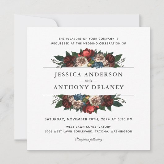 ラックスエレガントフローラ結婚ズスクエア招待状 招待状 (正面)