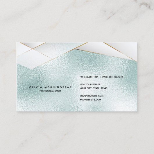 ラックスエレガント海アクアブルー金ゴールドホワイトファセット 名刺 (裏面)