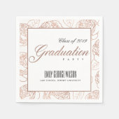 ラックスエレガント赤面ピンクローズ金ゴールドフローラ卒業 スタンダードカクテルナプキン (正面)