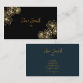 ラックスエレガント金ゴールドフラワー|ブラック 名刺 (正面/裏面)