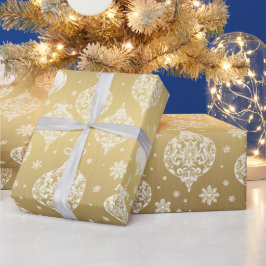 ラックスエレガント金ゴールドホワイトクリスマスオーナメント ラッピングペーパー