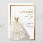 ラックスエレガント金ゴールドボールドレスグラマーQuinceanera 招待状 (正面/裏面)