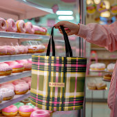 ラックスオパーソナライズされたリーブ緑、金ゴールド&ピンクプレイド トートバッグ