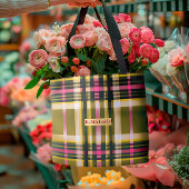 ラックスオパーソナライズされたリーブ緑、金ゴールド&ピンクプレイド トートバッグ