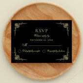 ラックスクラシックエレガントクラシーブラック金ゴールドRSVPギフト 出欠カード