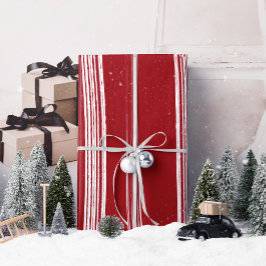 ラックスクリスマスホワイトストライプ紙オンレッドラッピング ラッピングペーパー