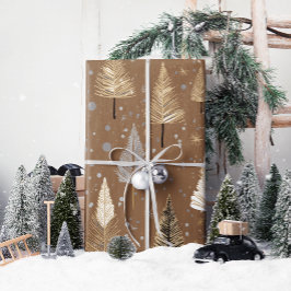 ラックスクリスマス金ゴールドオンウォームブラウン ラッピングペーパー