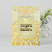 ラックスグリッターアイボリー金ゴールドガネシャヒンドー結婚ズ 箔招待状 (立ち正面)