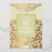 ラックスグリッターアイボリー金ゴールドガネシャヒンドー結婚ズ 箔招待状 (裏面)