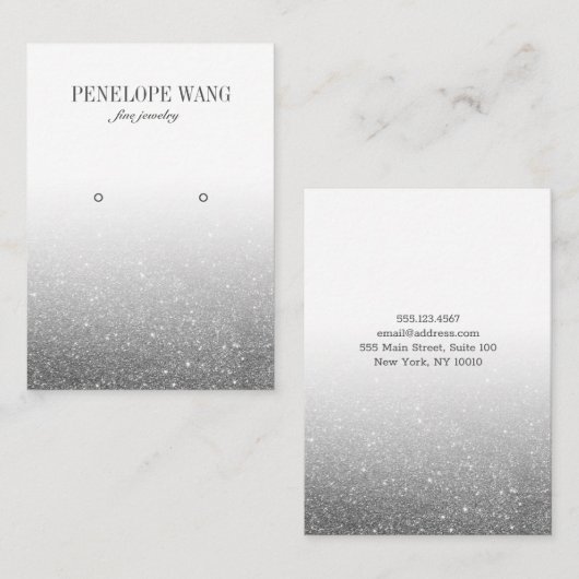 ラックスグリッターシルバーグラデーションジュエリーイヤリングディスプレイ 名刺 (正面/裏面)