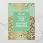 ラックスグリッターセージグリーン金ゴールドガネシャヒンドゥー結婚ズ 箔招待状 (裏面)