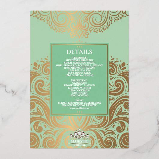 ラックスグリッターセージグリーン金ゴールドシクアナンドカラージウェディン 箔招待状 (裏面)