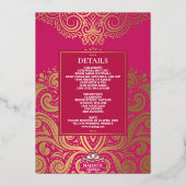 ラックスグリッターバラピンク金ゴールドシークAnand Karaj 結婚's 箔招待状 (裏面)