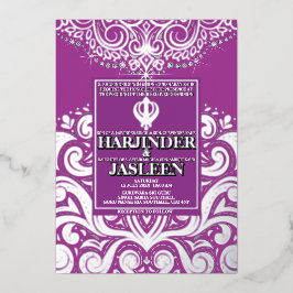 ラックスグリッターパープルシルバーシーク結婚アナンド 箔招待状