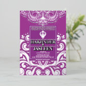 ラックスグリッターパープルシルバーシーク結婚アナンド 箔招待状 (立ち正面)
