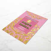 ラックスグリッターピンク金ゴールドガネーシャ結婚ヒンドゥー 箔招待状 (回転した状態)
