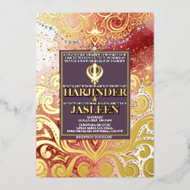 ラックスグリッターピンク&金ゴールドシークAnand Karaj 結婚's 箔招待状