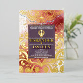 ラックスグリッターピンク&金ゴールドシークAnand Karaj 結婚's 箔招待状 (立ち正面)