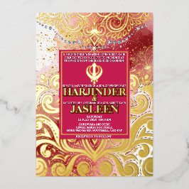 ラックスグリッターピンク&金ゴールドシークAnand Karaj 結婚's 箔招待状