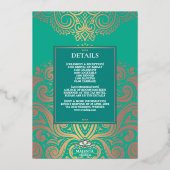 ラックスグリッターピーコックピンクゴールドガネーシャ結婚ヒンドゥー 箔招待状 (裏面)