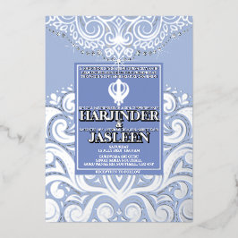 ラックスグリッターブルーシルバーシーク結婚アナンド 箔招待状