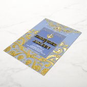 ラックスグリッターブルー金ゴールドシークAnand Karaj 結婚's 箔招待状 (回転した状態)