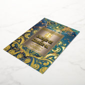 ラックスグリッターブルー金ゴールドヒンズーガネシャインディアン結婚ズ 箔招待状 (回転した状態)