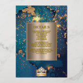 ラックスグリッターブルー金ゴールドヒンズーガネシャインディアン結婚ズ 箔招待状 (裏面)