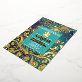 ラックスグリッターブルー金ゴールドヒンズーガネシャインディアン結婚ズ 箔招待状 (回転した状態)