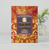 ラックスグリッターレッド金ゴールドヒンズーガネシャインディアン 箔招待状 (立ち正面)