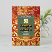 ラックスグリッターレッド金ゴールドヒンズーガネシャインディアン 箔招待状 (立ち正面)