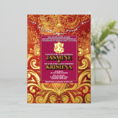 ラックスグリッターレッド金ゴールドヒンズーガネシャインディアン 箔招待状 (立ち正面)