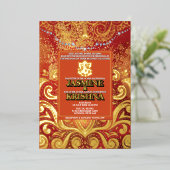 ラックスグリッターレッド金ゴールドヒンズーガネシャインディアン 箔招待状 (立ち正面)