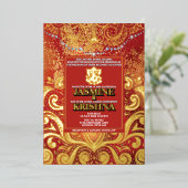 ラックスグリッターレッド金ゴールドヒンズーガネシャインディアン 箔招待状 (立ち正面)