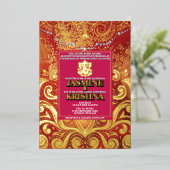 ラックスグリッターレッド金ゴールドヒンズーガネシャインディアン 箔招待状 (立ち正面)