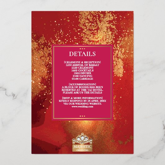 ラックスグリッターレッド金ゴールドヒンズーガネシャインディアン 箔招待状 (裏面)