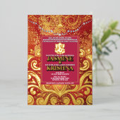 ラックスグリッターレッド金ゴールドヒンズーガネシャインディアン 箔招待状 (立ち正面)