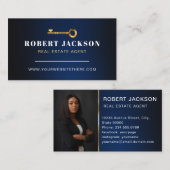 ラックスゴフェイクンデン鍵不動産仲介業者ラグジュアリーモダンネイビー 名刺 (正面/裏面)