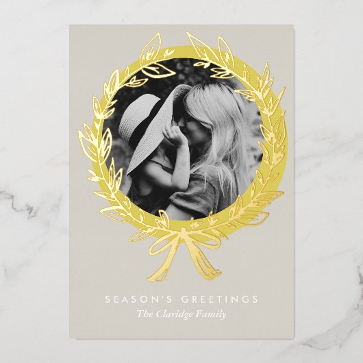 ラックスゴールデンリースフレームフォト金ゴールド 箔シーズンカード (正面)