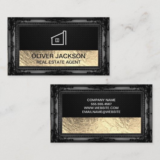 ラックスゴールドフォイルブラックメッシュ |アンティーク枠 名刺 (正面/裏面)