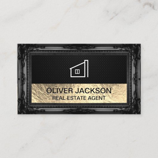 ラックスゴールドフォイルブラックメッシュ |アンティーク枠 名刺 (正面)