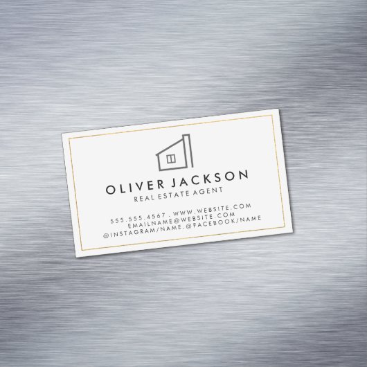 ラックスゴールドフォイル実在エステートホワイトグレー マグネット名刺 (インサイチュ)