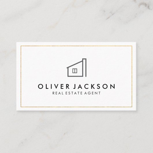 ラックスゴールドフォイル実在エステートホワイトグレー 名刺 (正面)