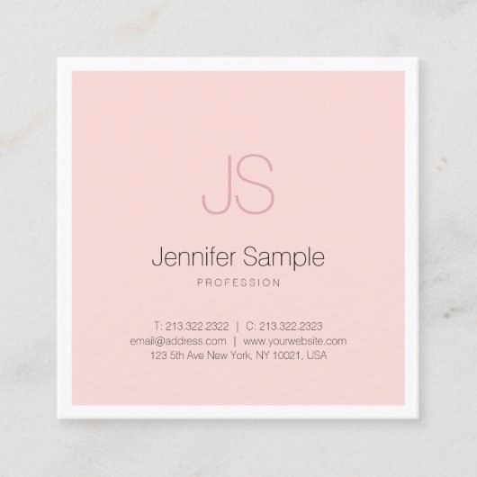 ラックスシモダンックモノグラムデザインクリーンピンクプレーン スクエア名刺 (正面)
