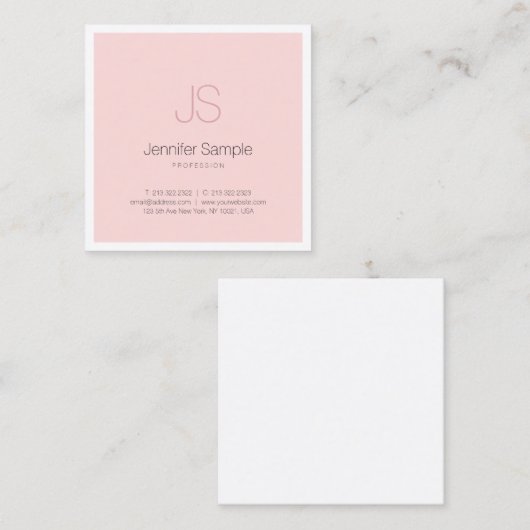 ラックスシモダンックモノグラムデザインクリーンピンクプレーン スクエア名刺 (正面/裏面)