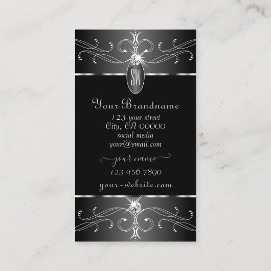 ラックスシルバー白黒華美オーナメントモノグラム 名刺 (裏面)