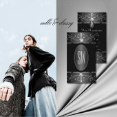 ラックスシルバー白黒華美オーナメントモノグラム 名刺