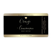 ラックスシンプルタイポグラフィブラック金ゴールドハートスクエアスティック ラベル (正面)