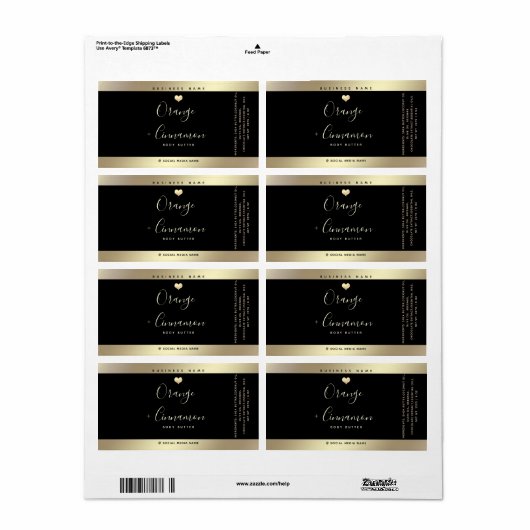 ラックスシンプルタイポグラフィブラック金ゴールドハートスクエアスティック ラベル (フルシート)