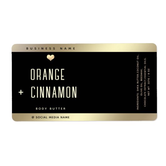 ラックスシンプルタイポグラフィブラック金ゴールドハート ラベル (正面)